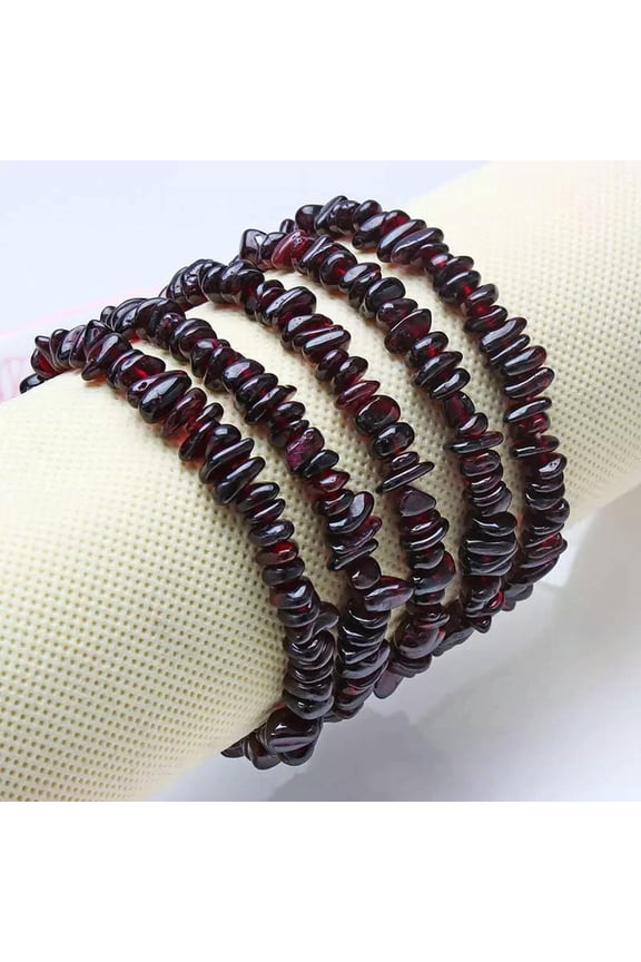 10pcs Natural Red Garnet Quartz Crystal Chakra Chip Stone Stretch Bracelet Gift -default