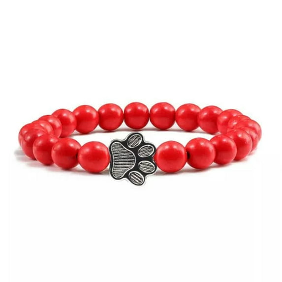 K-KED 10pcs Natural Stone Bracelet Cat Paw Blue Pine Beaded Bangles Energy -Red-China