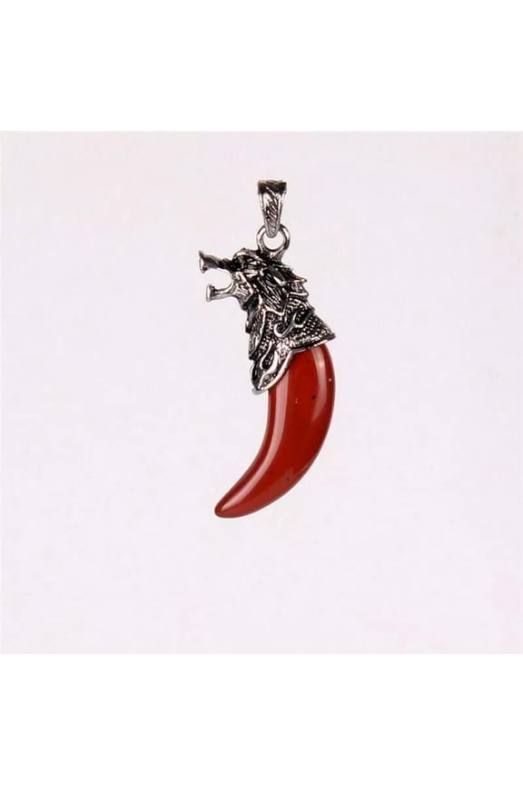10pcs Natural Stone Red Jasper Wolf Tooth Pendant Necklace Wholesale Amulet Luck
