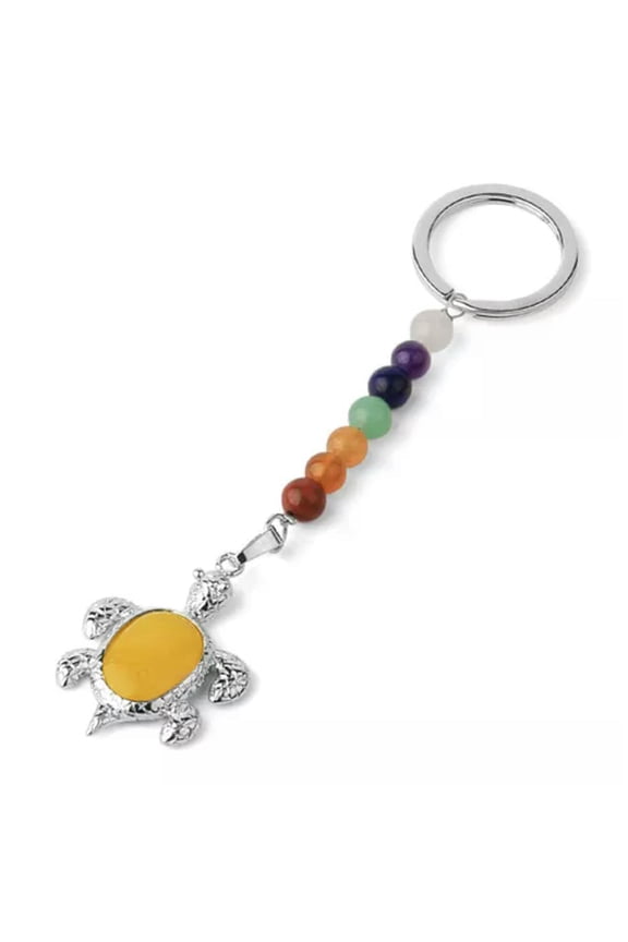 10pcs Natural Stones Keychains 7 Chakra Turtle Pendant Bead Tortoise Keyring -Yellow Jade