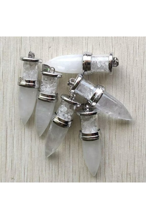 10pcs Natural White Crystal Stone Bullet Chakra Pendulum Pendants Reiki Healing
