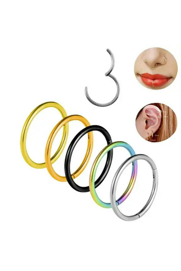 10pcs Nose Ring Hoop Ear Ring Helix Tragus Septum Clicker Surgical Steel Ring -20G 8mm-Silver