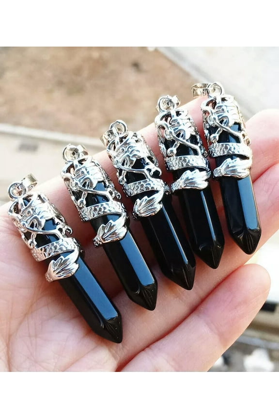 10pcs Obsidian Gems stone Dragon Pendants Chakra Reiki Healing Amulet