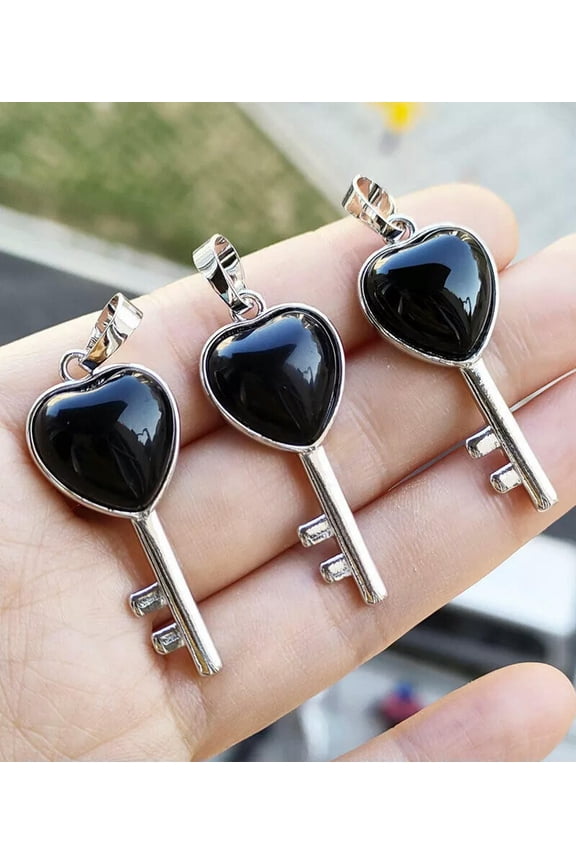 10pcs Obsidian Gems stone Key Pendants Prism Magic Reiki Healing Amulet