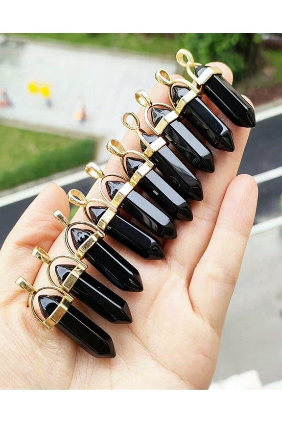 10pcs Obsidian stone Hexagon Point Pendant Chakra Reiki Healing Amulet