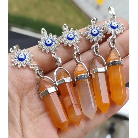 K-KED 10pcs Orange Agate Gems Sun Pendants Chakra Reiki Amulet Chrismas gift