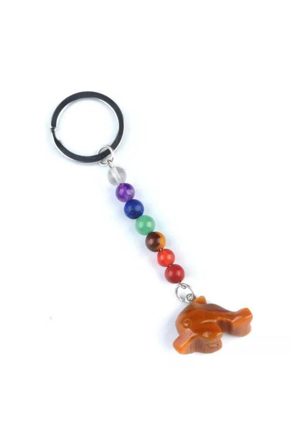 10pcs Quartz Carved Dolphin Gemstone 7 Chakra Healing Keychain Charm PendantS-Multicolor jade