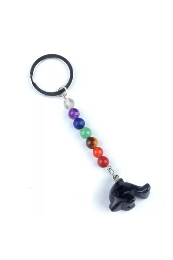10pcs Quartz Carved Dolphin Gemstone 7 Chakra Healing Keychain Charm PendantS-Obsidian stone