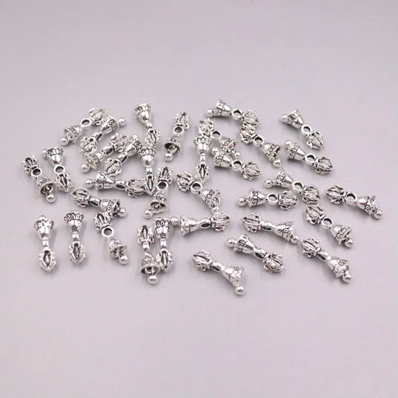 K-KED 10pcs Real 925 Sterling Silver Pendant Vajra Lucky Charm Accessory 17*5.5mm