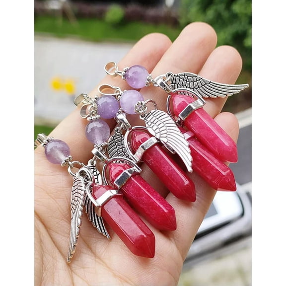 K-KED 10pcs Red Jade Amethyst Angel Wing Pendants Chakra Reiki Healing Amulet