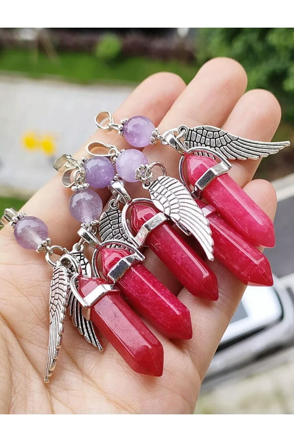10pcs Red Jade Amethyst Angel Wing Pendants Chakra Reiki Healing Amulet