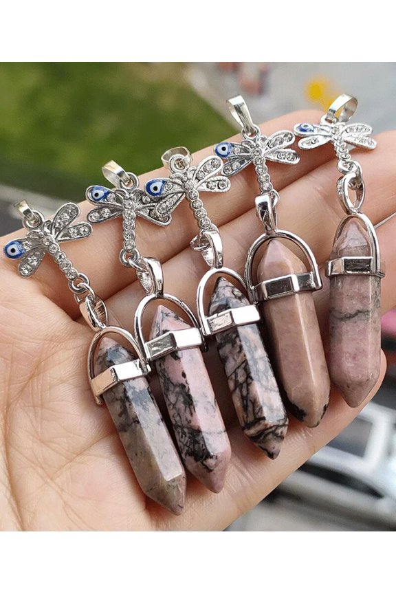 10pcs Rhodochrosite Gems Dragonfly Pendants Chakra Reiki Healing Amulet