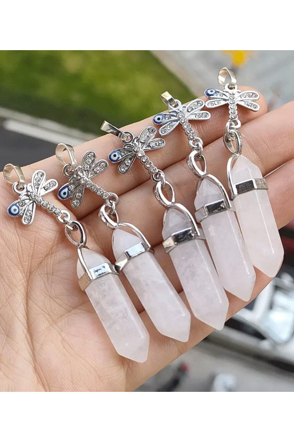 10pcs Rock Quartz Gems Dragonfly Pendants Chakra Reiki Healing Amulet