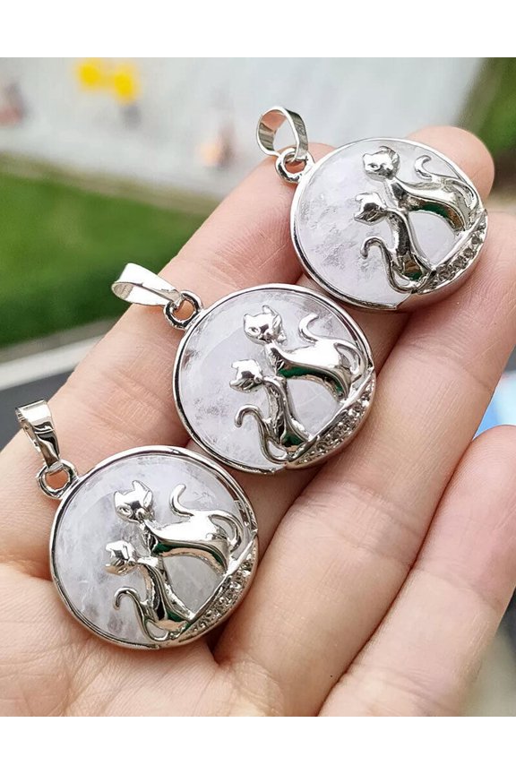 10pcs Rock Quartz Gems Kitty Cat Love Pendants Magic Reiki Healing Amulet