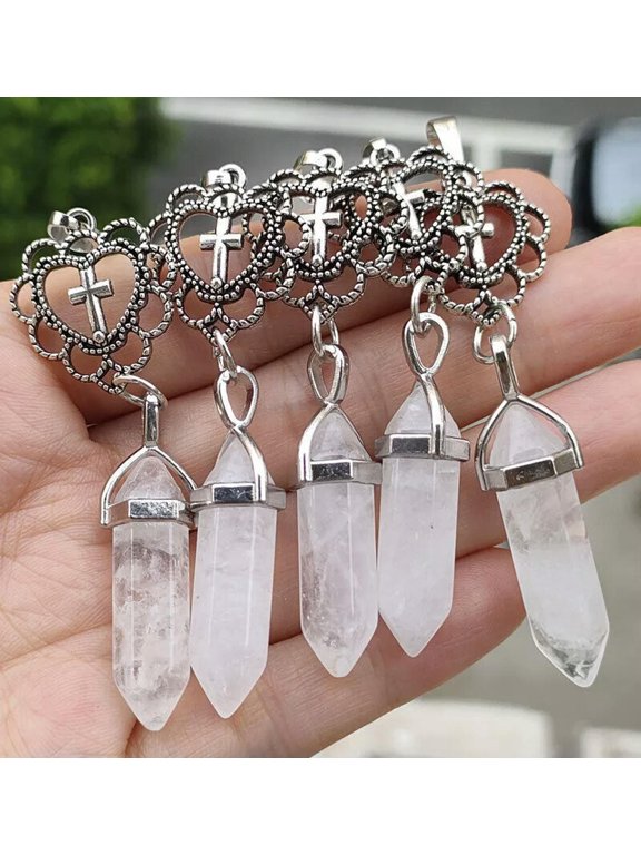 10pcs Rock Quartz Gems heart Cross Pendants Chakra Reiki Healing Amulet