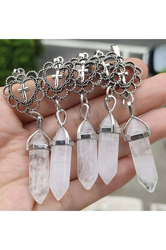 10pcs Rock Quartz Gems heart Cross Pendants Chakra Reiki Healing Amulet