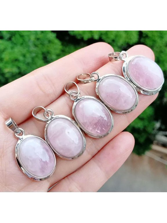 10pcs Rose Quartz Gems stone Oval Pendants Prism Magic Reiki Healing Amulet