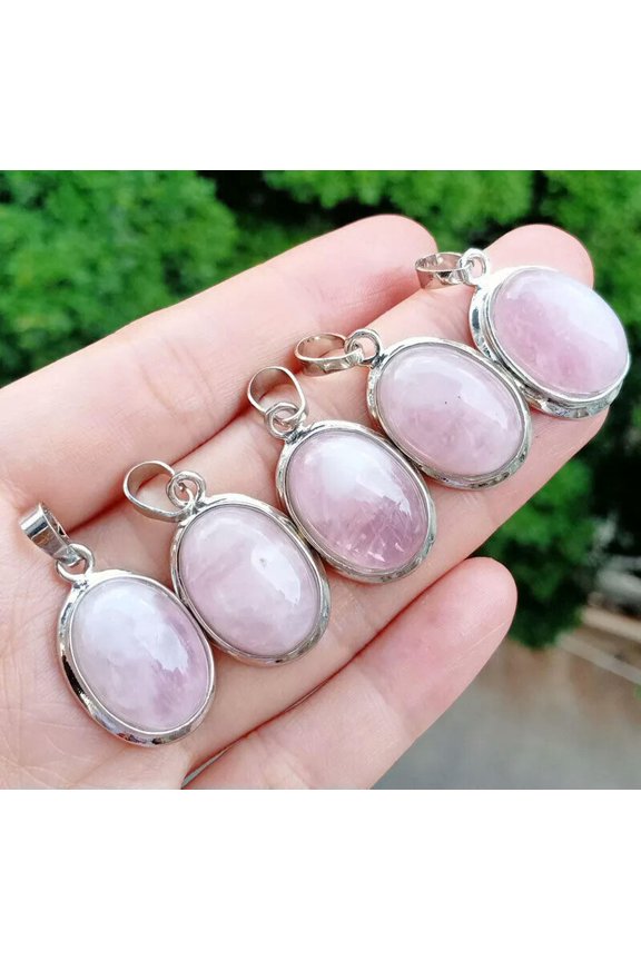 10pcs Rose Quartz Gems stone Oval Pendants Prism Magic Reiki Healing Amulet