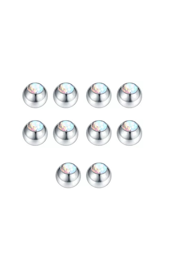 10pcs Steel CZ Gem Replacement Spare Balls Labret Tongue Ear Piercing Attachment-16G(1.2mm)x4mm-Silver Ball+AB Color CZ