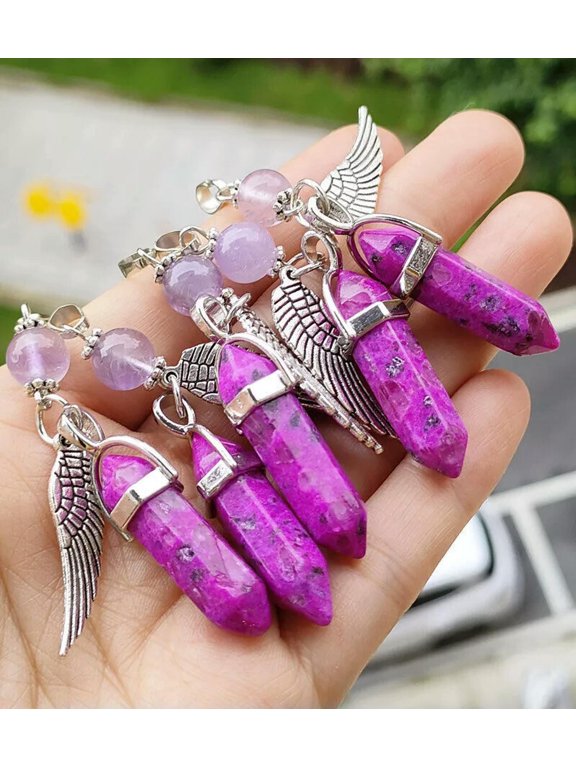10pcs Sugilite Amethyst stone Angel Wing Pendants Chakra Reiki Healing Amulet