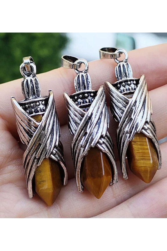 10pcs Tiger eye Gems Angel Wing Pendants Love Reiki Healing Amulet Wholesale
