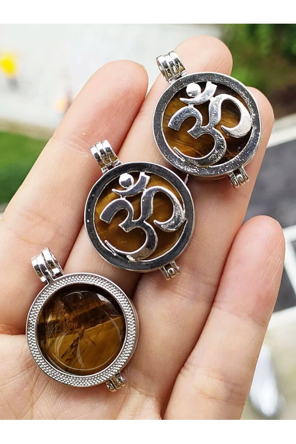 10pcs Tiger eye Gems Yoga OM Pendants Box Chakra Reiki Healing Amulet
