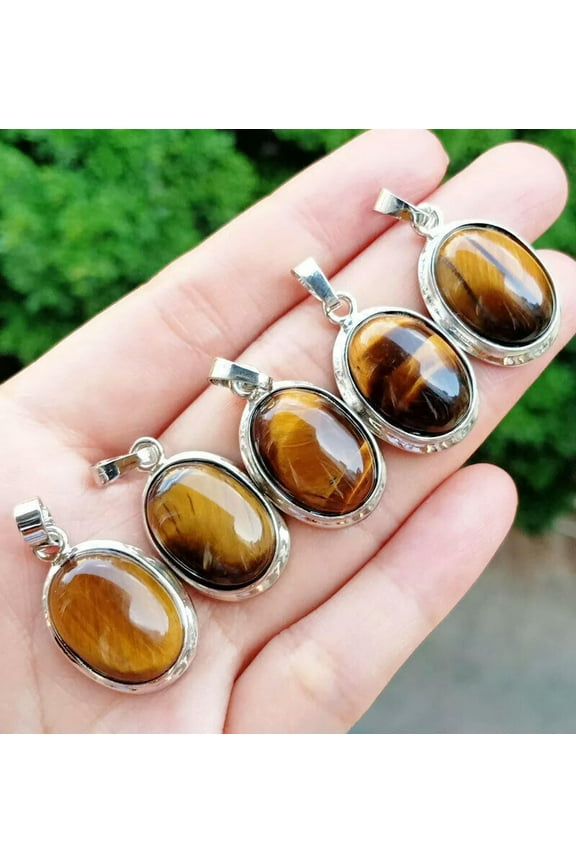 10pcs Tiger eye Gems stone Oval Pendants Prism Magic Reiki Healing Amulet