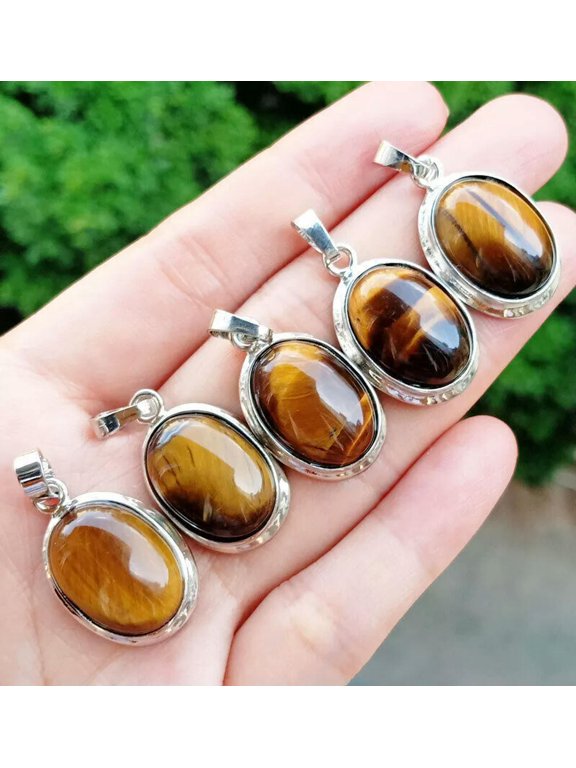 10pcs Tiger eye Gems stone Oval Pendants Prism Magic Reiki Healing Amulet
