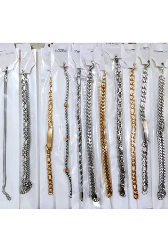 10pcs Top Mix Mens Gold Silver Stainless Steel Chain Link Bracelets Punk Jewelry