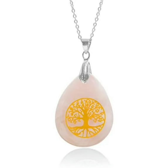 K-KED 10pcs Tree of Teardrop Pendant Necklaces Natural Stone Healing Spiritual Quartz-Rose Quartz