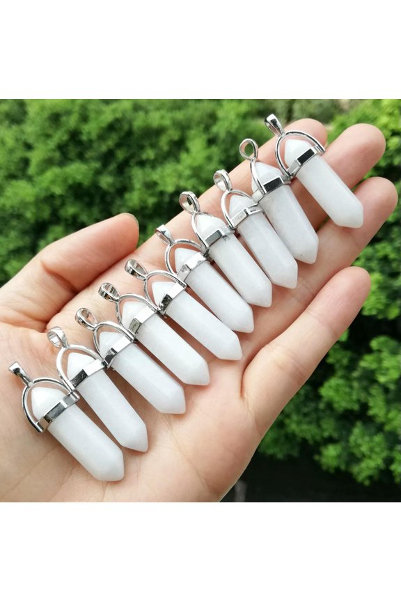 10pcs White Jade stone Hexagon Point Pendant Chakra Reiki Healing Amulet