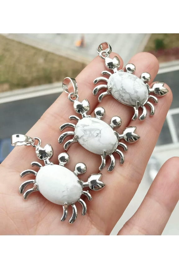 10pcs White Turquoise Gems Stone crab Pendants Chakra Reiki Healing Amulet