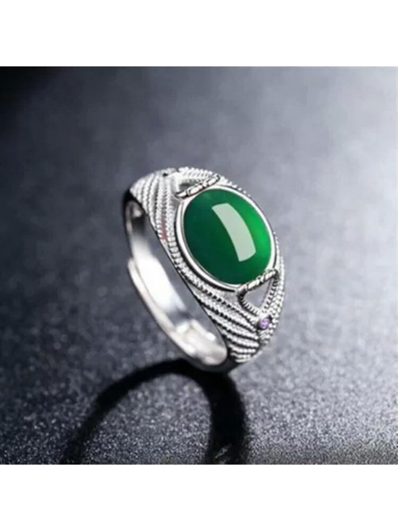 10pcs Womens Fashion Delicate Jewelry Job Lots Natural Stone Stainless Steel Party Rings-Green-Adjustable Ring