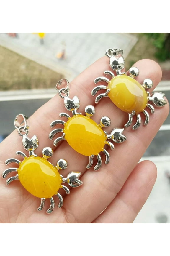 10pcs Yellow jade Gems Stone crab Pendants Chakra Reiki Healing Amulet