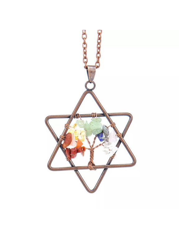 10pcs Yoga 7 Gems Star Of David Tree Pendants Necklace Charkra Reiki Amulet