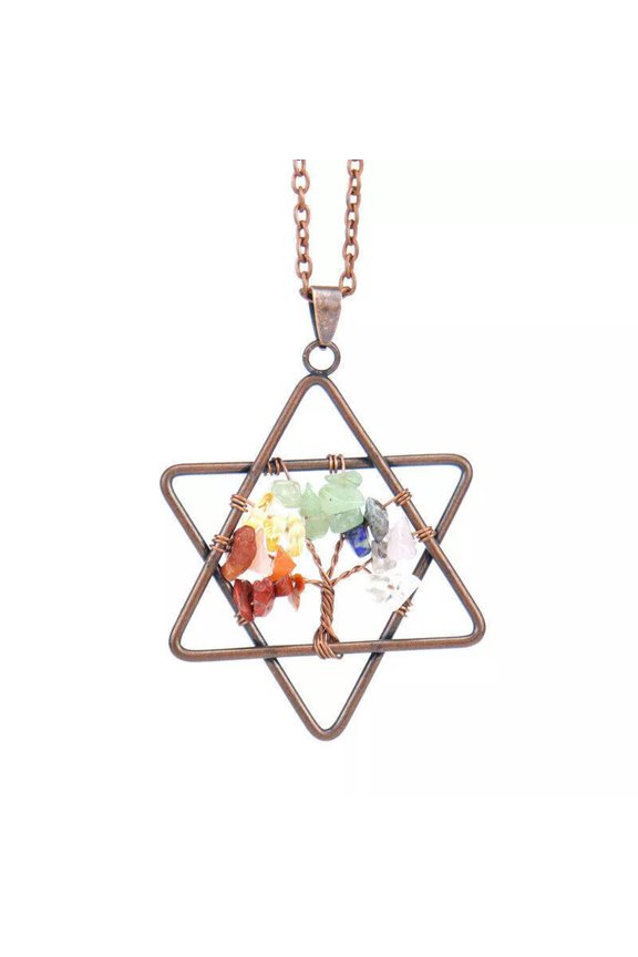 10pcs Yoga 7 Gems Star Of David Tree Pendants Necklace Charkra Reiki Amulet