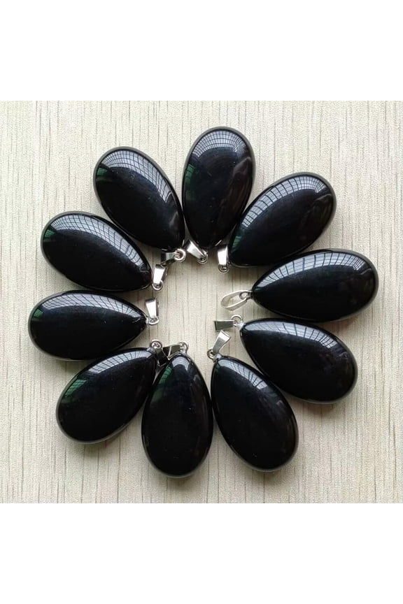 10pcs/lot Natural Obsidian Stone Water Drop Pendants 25x40mm Charms Jewelry