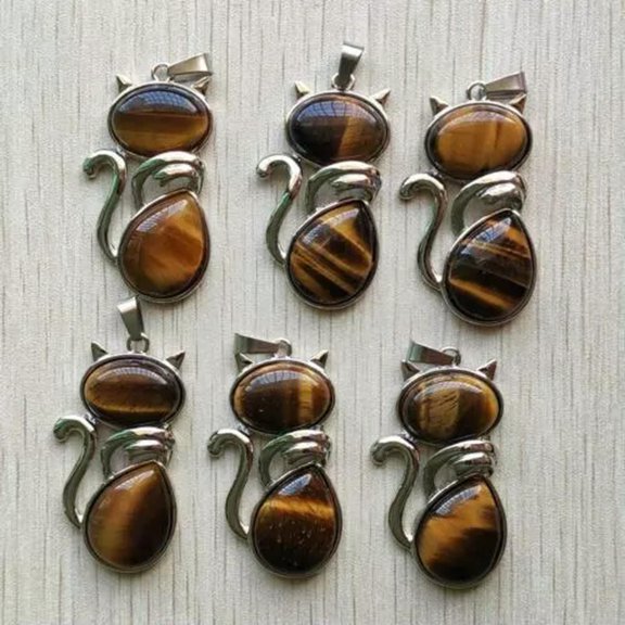 K-KED 10pcs/lot Natural Tiger Eye Stone Cat Pendants Necklace for Delicate Jewelry Making