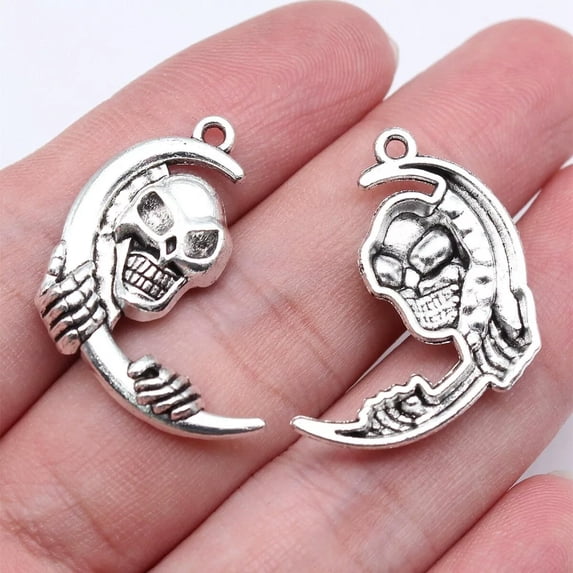 K-KED 110 Pcs Tibet Silver Skull Moon Charms Pendants 29X19MM Diy Crafts B17262
