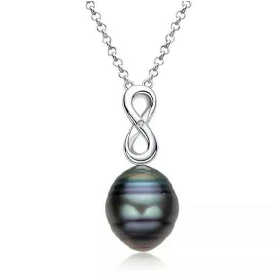 K-KED 11mm/12mm Baroque Black Tahitian Pearl Pendant Necklace Women Sterling Silver