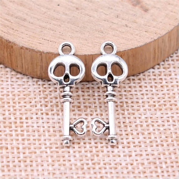 K-KED 120 Pcs Tibetan Silver Skull Heart Key Charms 26x9MM DIY Delicate Jewelry Making C15283