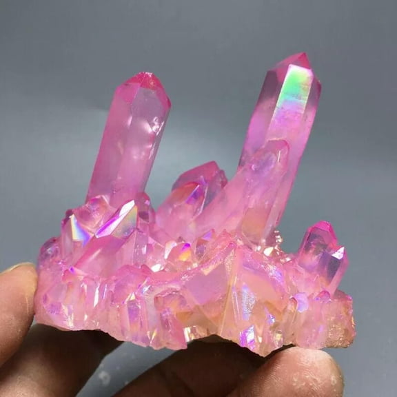 K-KED 120g Natural Pink Aura Quartz Crystal Cluster Titanium VUG Specimens Energy Rock-default
