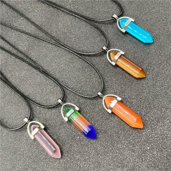 K-KED 12PCS Colorful Cat's Eye Stone Hexagonal Column Necklace Pendant Fashion Stone
