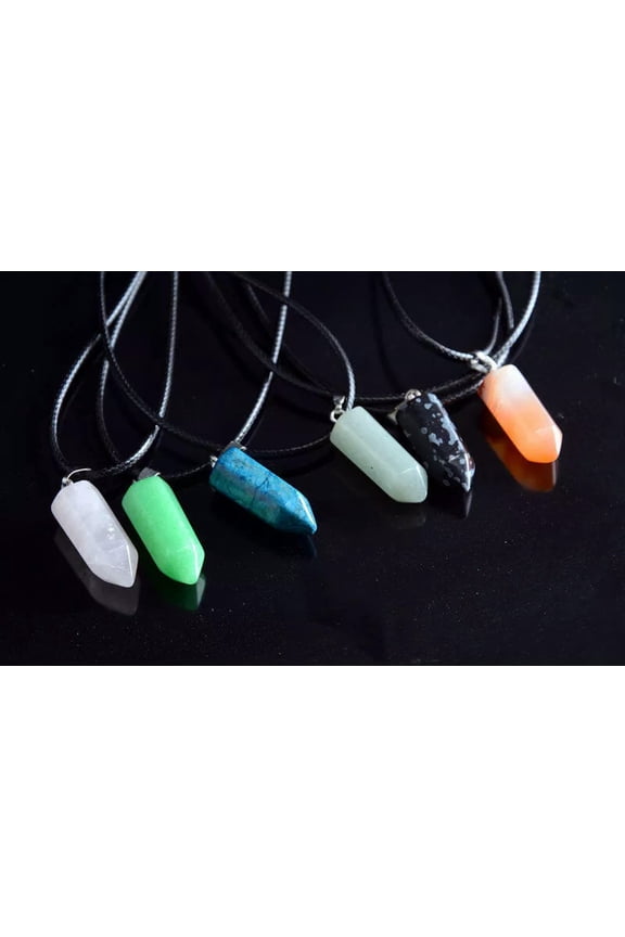 12PCS Wholesale Natural Stone Crystal Gemstone Pendant Necklace 22*9mm