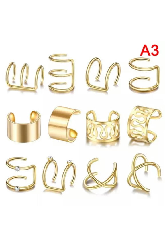 12Pcs`Set Ear Cuffs Leaf Ear Cuff Clip Earrings for Women Earcuff No Pierc-lq_-Gold