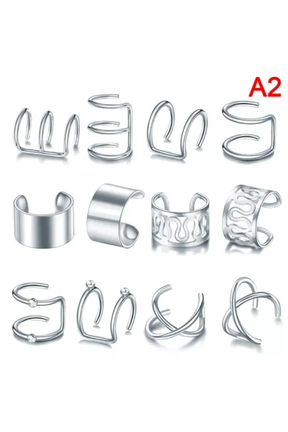 12Pcs`Set Ear Cuffs Leaf Ear Cuff Clip Earrings for Women Earcuff No Pierc-lq_-Silver