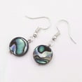 thumbnail image 1 of K-KED 12mm Flat Round Natural Paua Abalone Shell Drop Dangle Hook Earring 1.2", 1 of 6