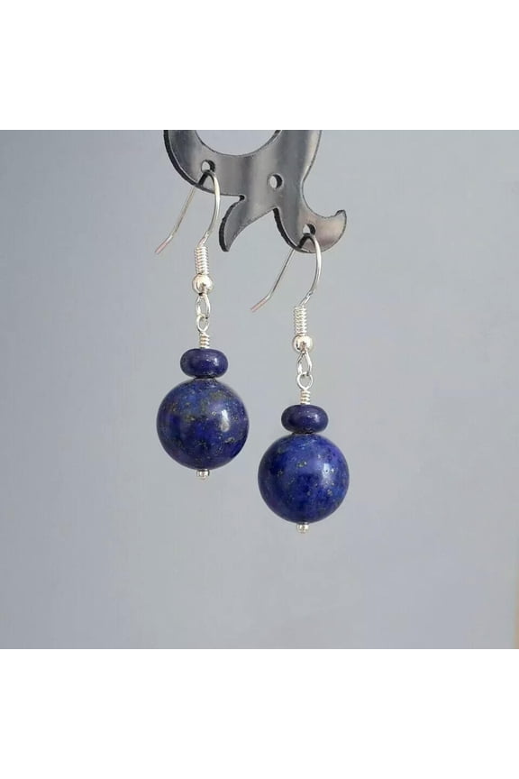 12mm Lapis Lazuli Earrings Cute Dark Blue Gemstone Delicate Jewelry Women