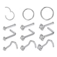 thumbnail image 1 of K-KED 12pcs CZ Zirconia Nose Stud Bone Gold Silver Stainless Steel Nostril Piercing-studs&ring, 1 of 6