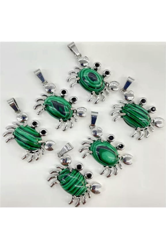 12pcs Malachite Stone Quartz Crab Pendants Chakra Reiki Healing Amulet